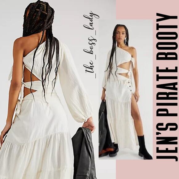 Free People x Jen's Pirate Booty maxi dress cutout pleated ruffled tiered XS